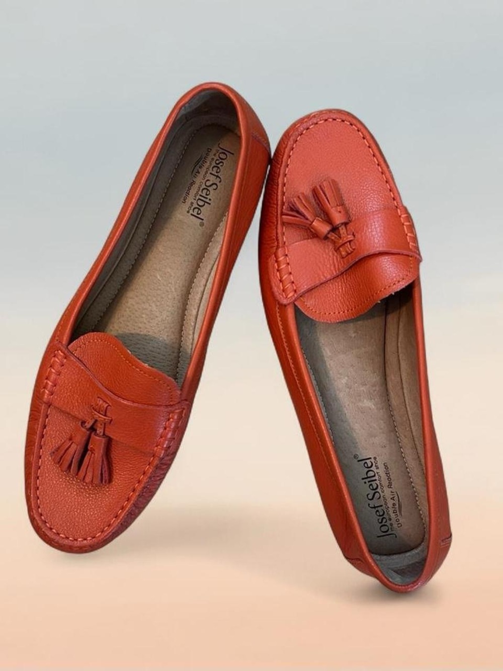 Josef Seibel Elina Leather Tassel Loafers Vibrant Orange Size 42 (11.5) Preppy